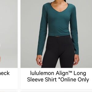 lululemon align Teal Long Sleeve crop Top